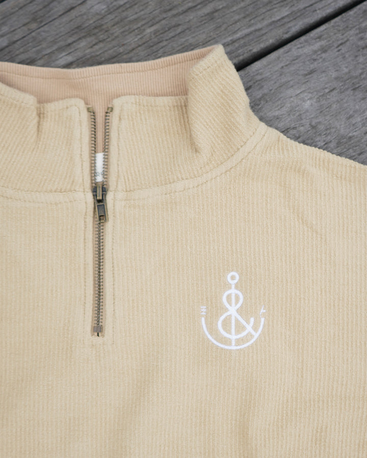 FINAL SALE Unisex Anchor Ribbed 1/4 Zip Pullover- Sand