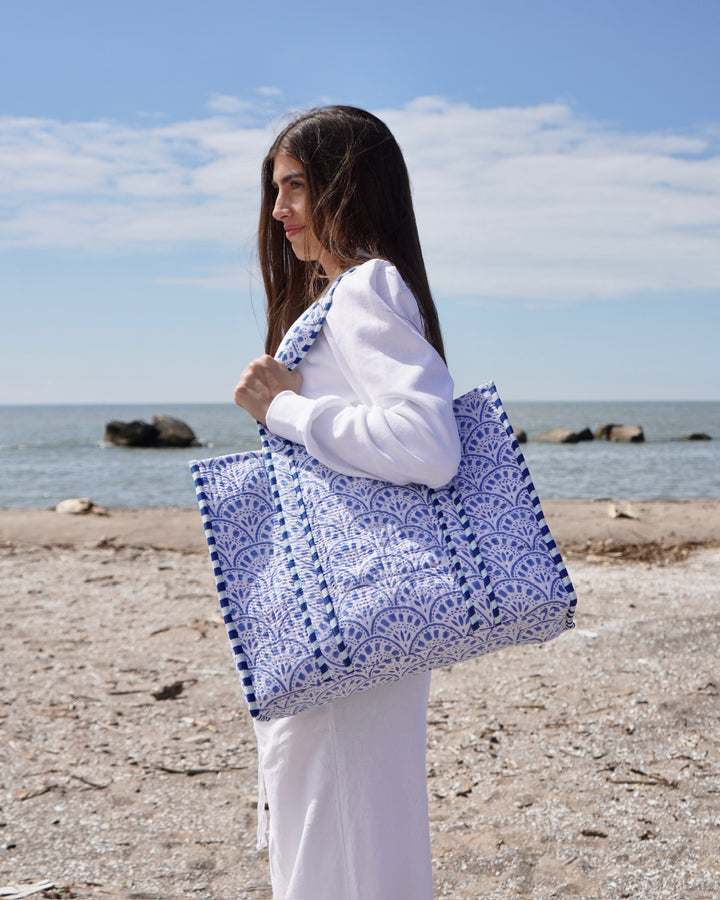 Quilted Harbor Tote- Blues