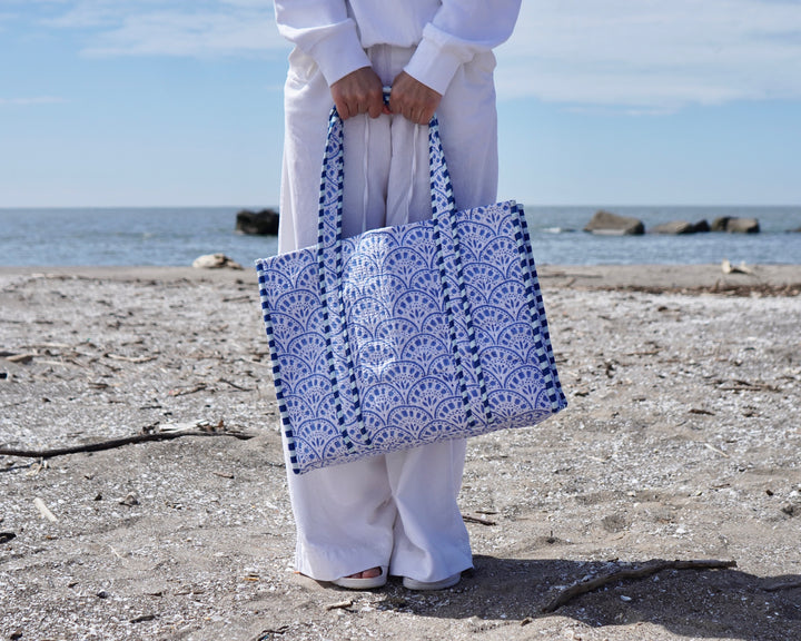 Quilted Harbor Tote- Blues