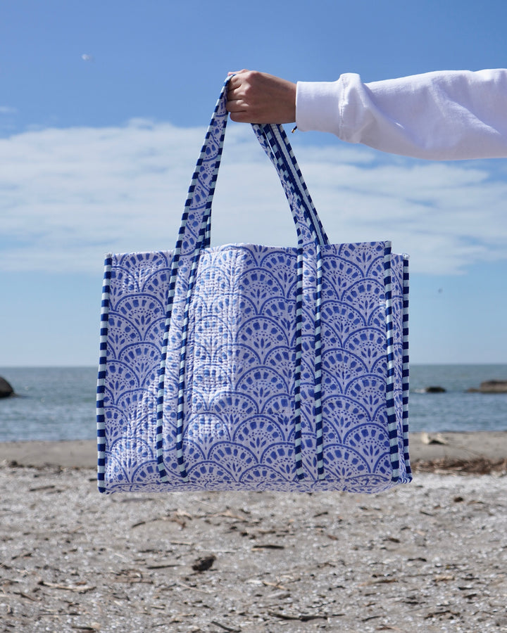 Quilted Harbor Tote- Blues