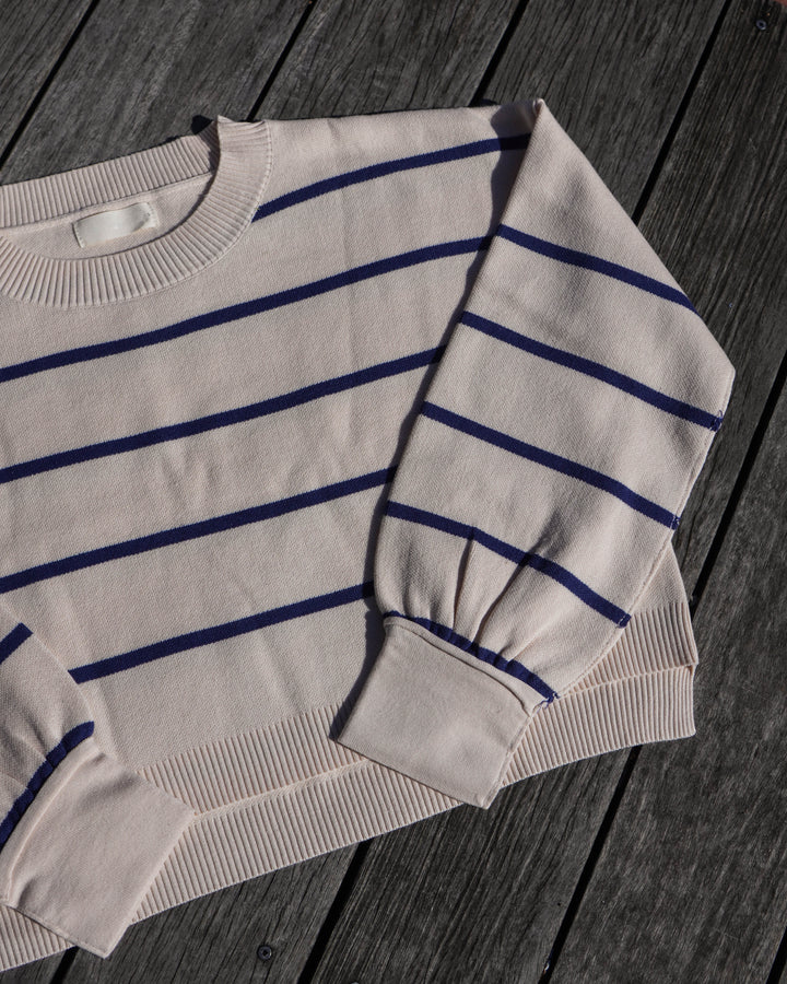 Women's Striped Pullover Sweater-Beige/Navy