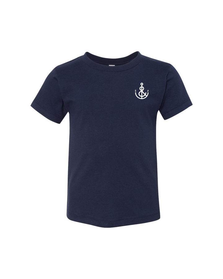 Youth Holiday Watercolor Sailboat Short Sleeve- Navy