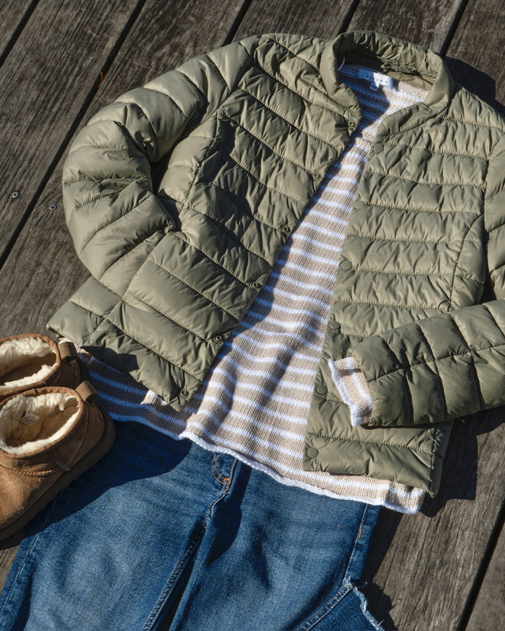 Striped Round Neck Sweater- Beige/Ivory