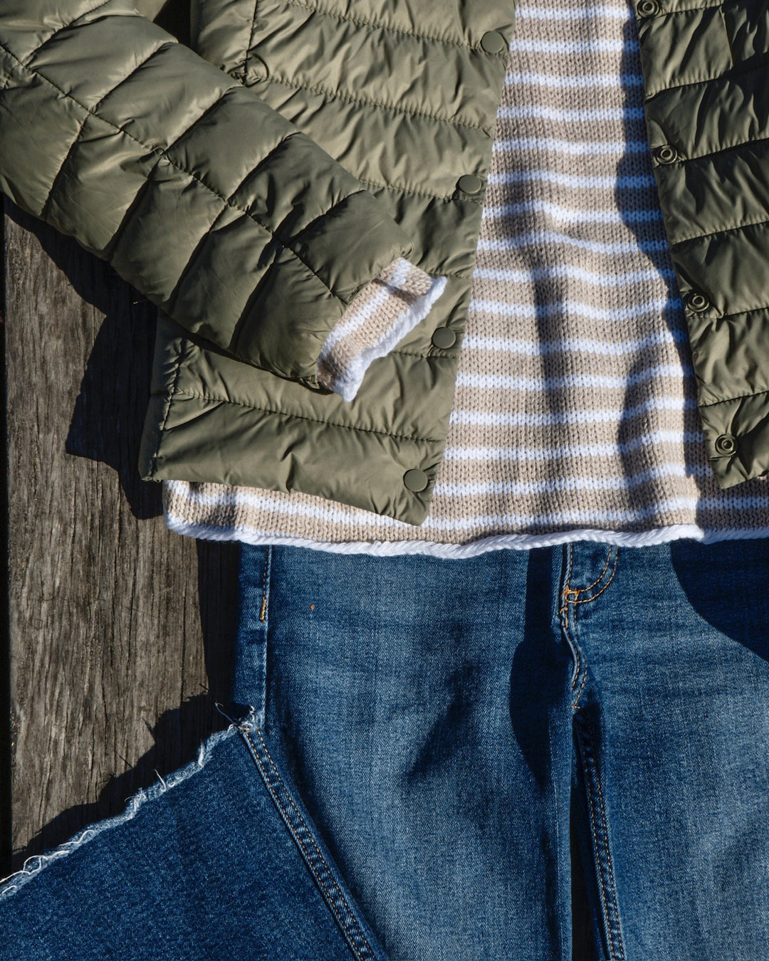 Striped Round Neck Sweater- Beige/Ivory