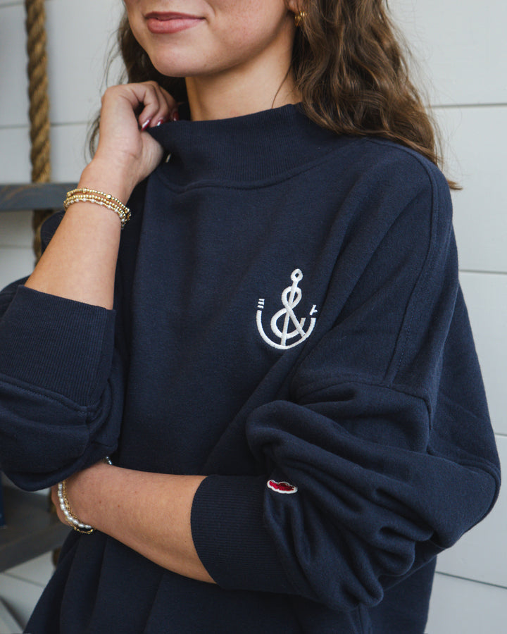 Women’s Anchor Mockneck Crew-Navy