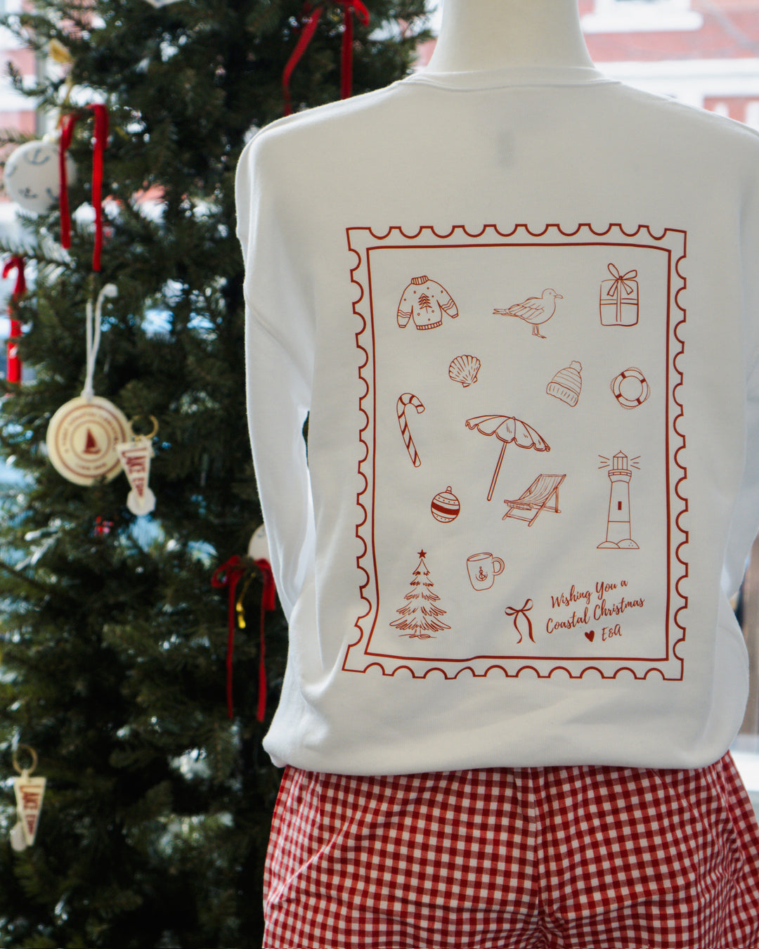 Unisex Holiday Beachside Stamp Crewneck- White