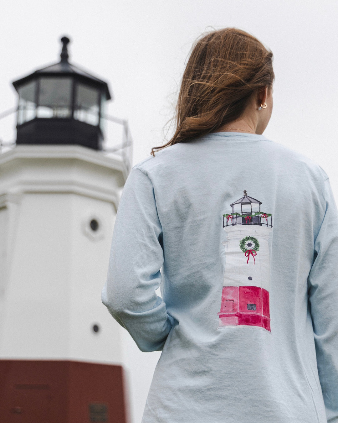 Unisex Holiday Vermilion Lighthouse Long Sleeve -Light Blue