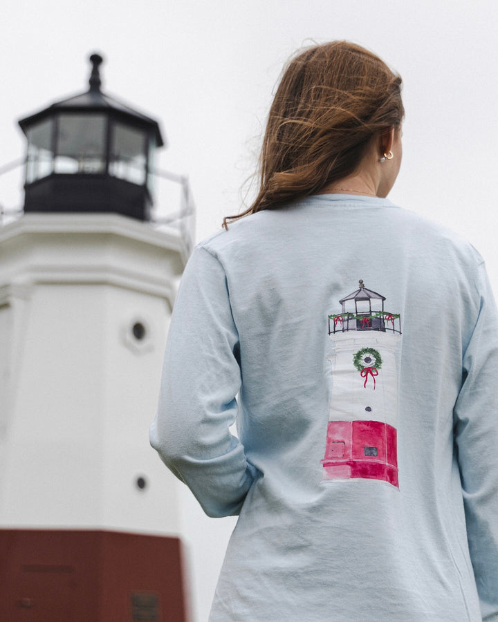 Unisex Holiday Vermilion Lighthouse Long Sleeve -Light Blue