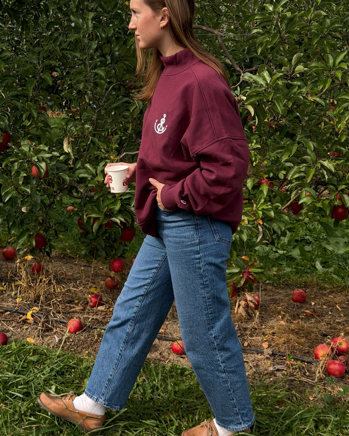 Women’s Anchor Mockneck Crew-Maroon
