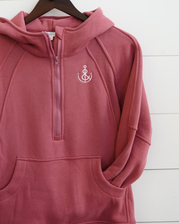 Women's Hooded Half Zip-Mauve