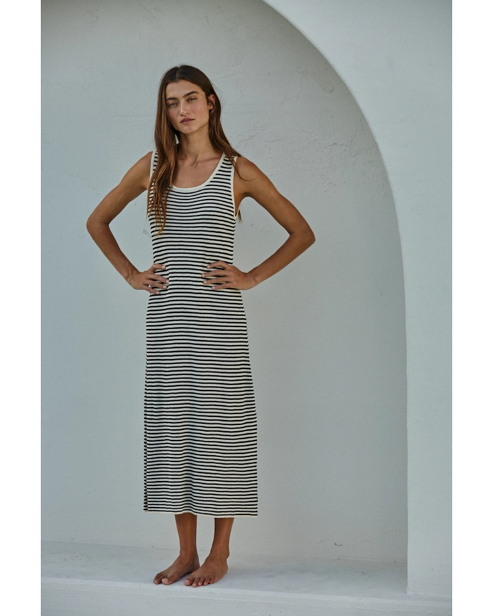 Women's Striped Knit Sweater Midi Dress