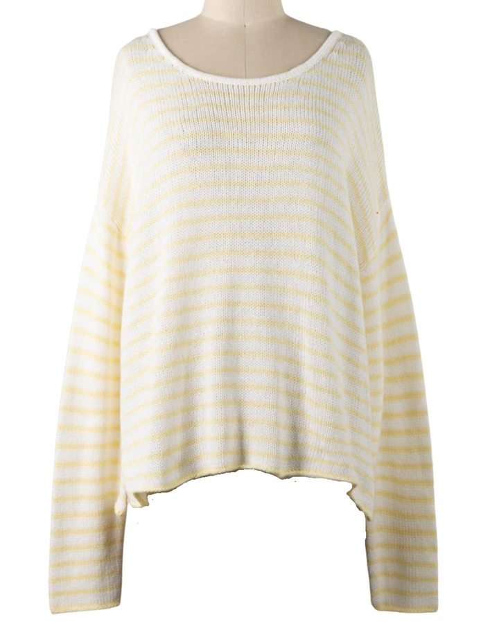 Striped Round Neck Sweater- Yellow/White