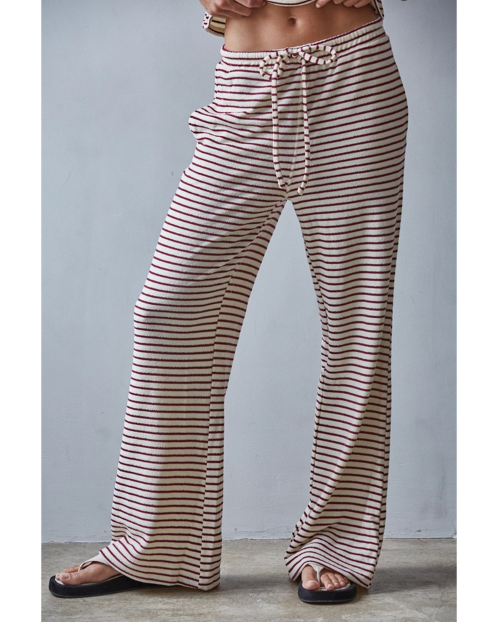 Striped Knit Lounge Pant-Ivory/Burgandy