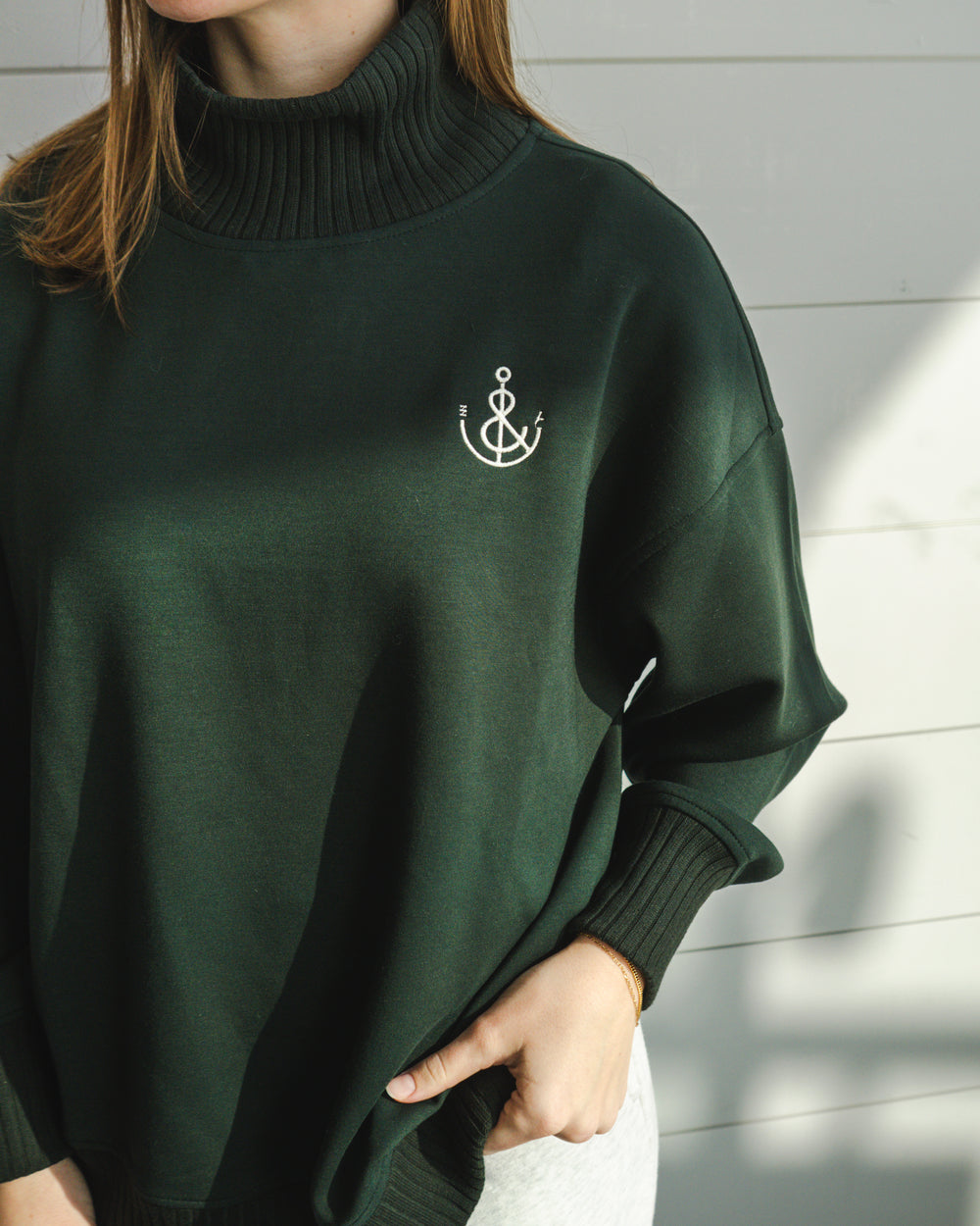 Women’s Anchor Ribbed Mockneck - Hunter Green - Erie and Anchor