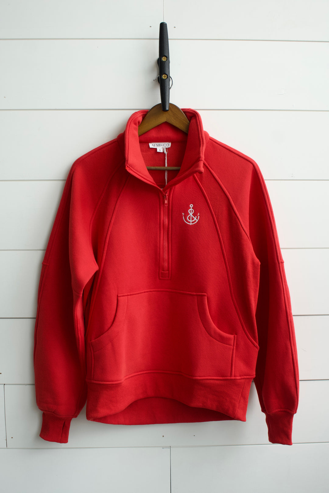 Women's Funnel Neck Half Zip- Red - Erie and Anchor