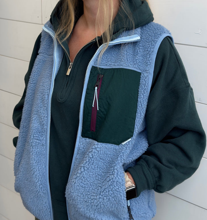 Unisex Full-Zip Sherpa Vest- Blue - Erie and Anchor