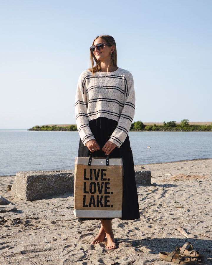 Women's Knit Double Striped Long Sleeve- Cream/Black