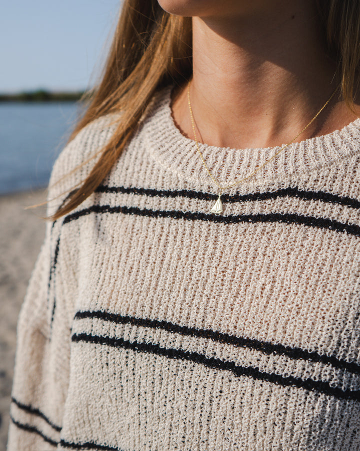 Women's Knit Double Striped Long Sleeve- Cream/Black