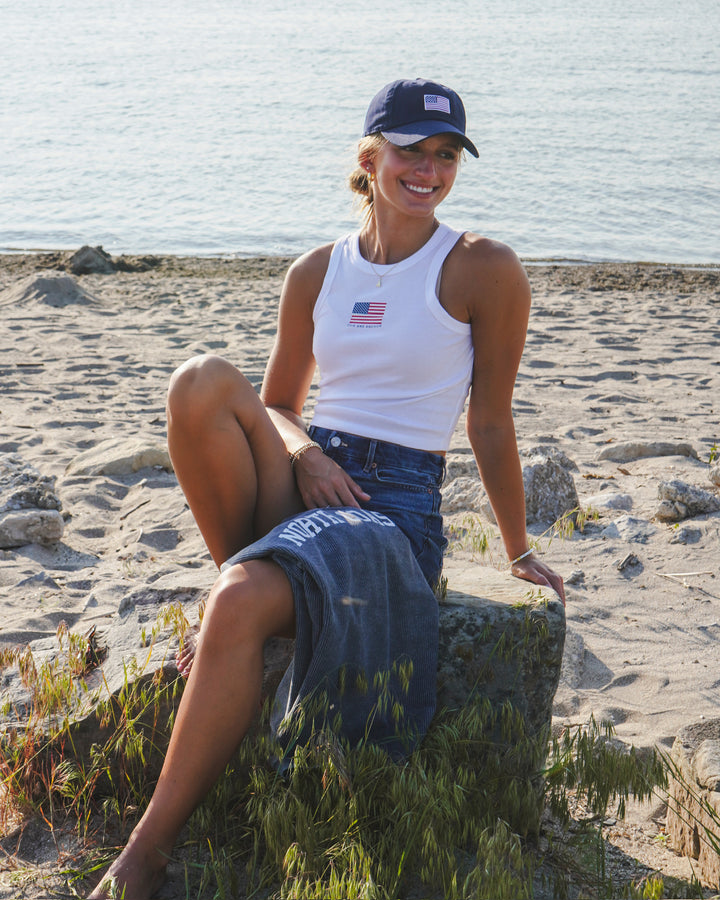 Women's American Flag Racer Tank - White