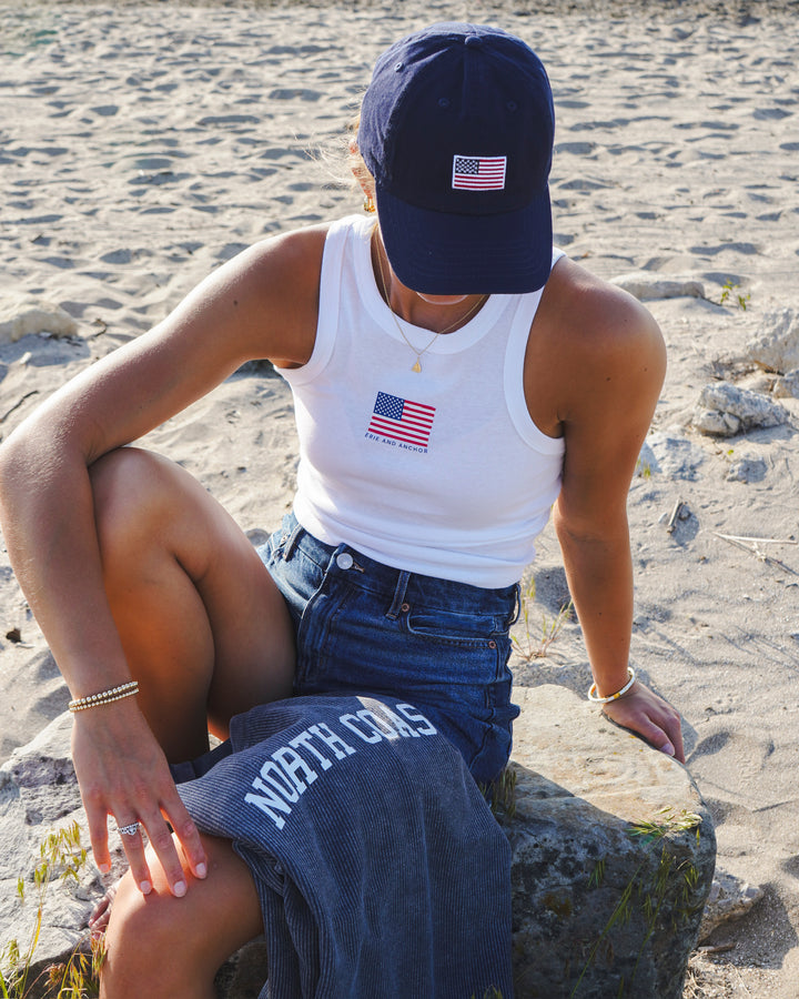 Women's American Flag Racer Tank - White