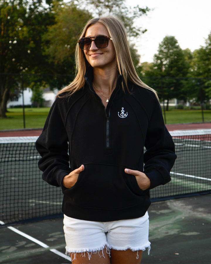 Women's Funnel Neck Half Zip- Black
