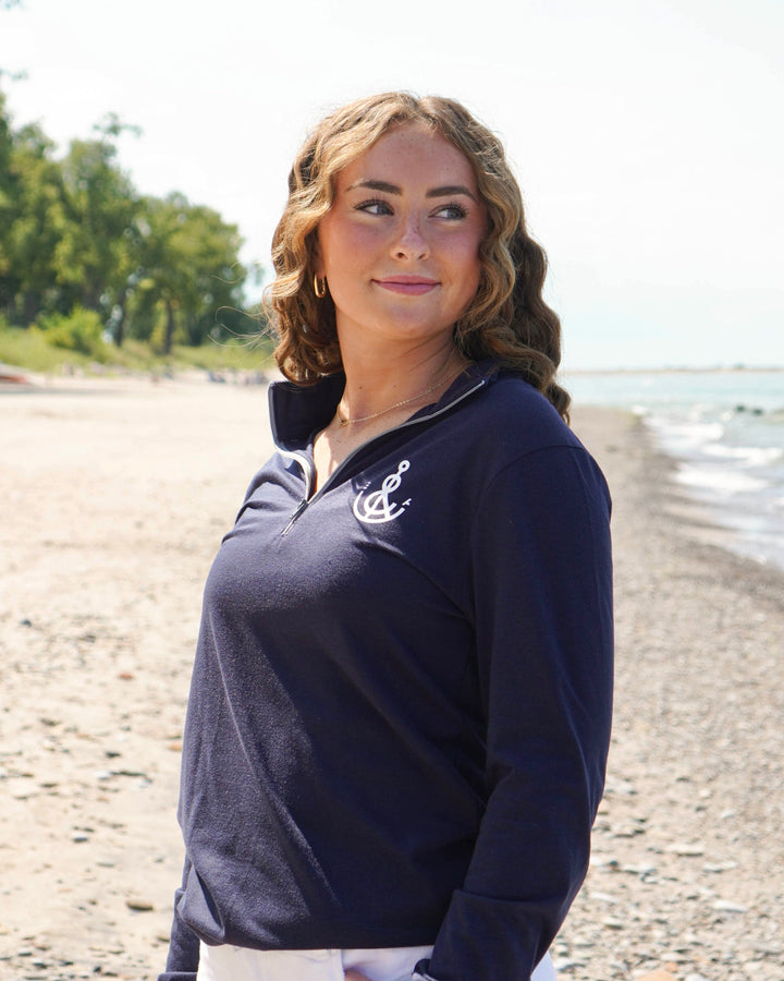 Unisex Anchor 1/4 Zip Performance Pullover- Navy