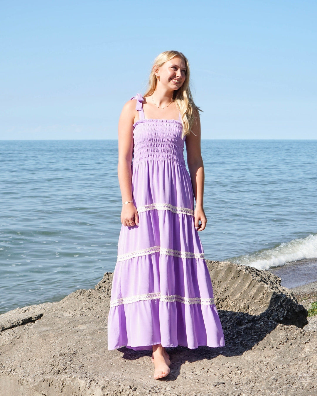 Women’s Smocked Maxi Dress- Lavendar