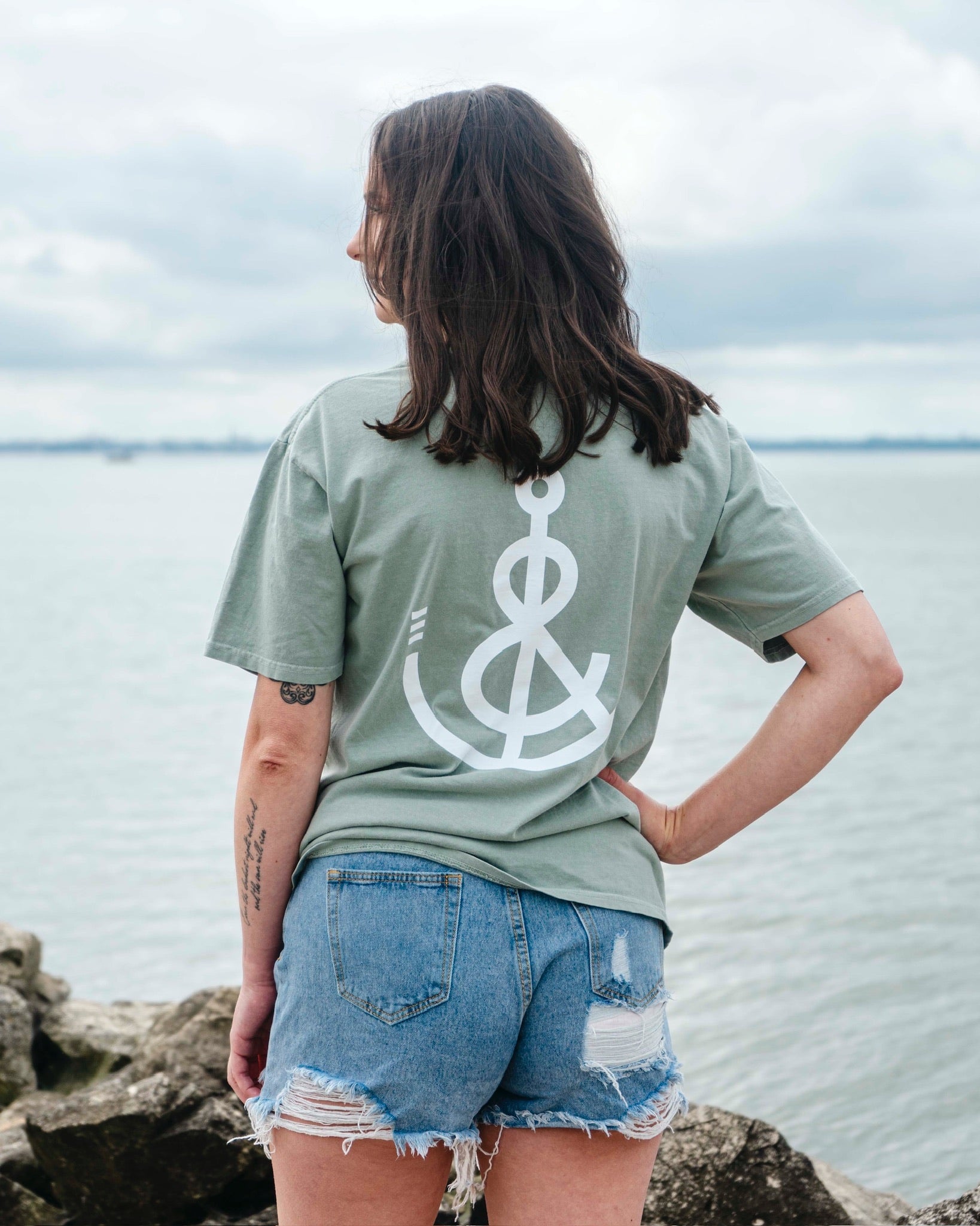 Unisex Signature Anchor Short Sleeve Tee- Sage