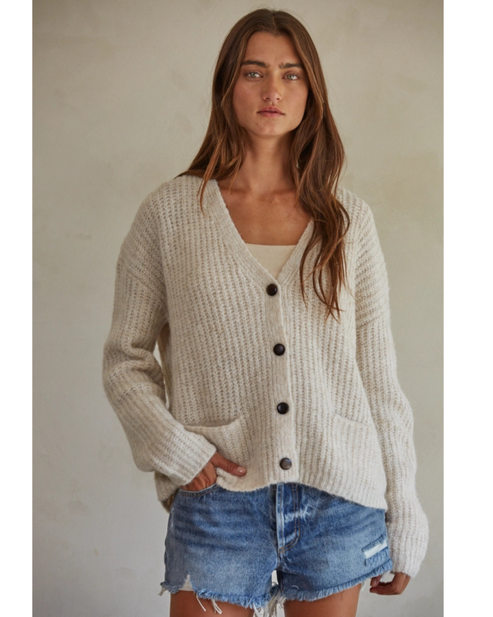 Women's Knit Mohair Cardigan- Oatmeal