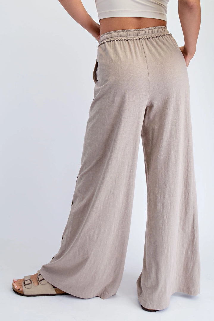 Women's Cotton Slub Lounging Wide Pant- Taupe