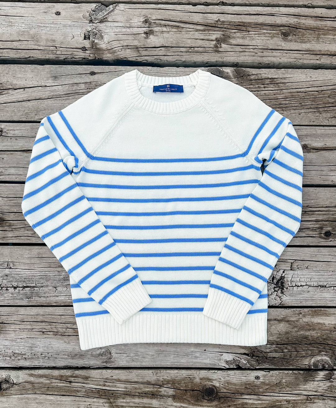 Women's Ivory/Royal Blue Striped Sweater