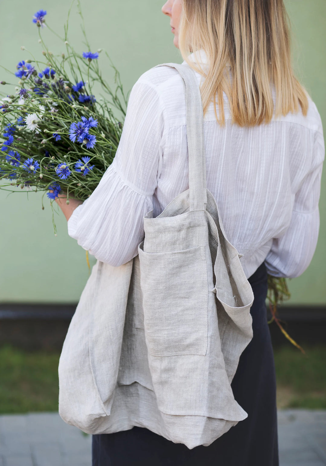 Linen Beach Bag with Pocket