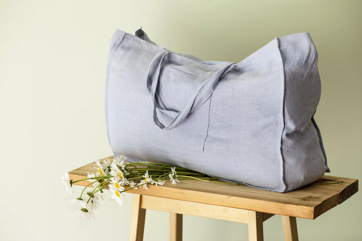 Linen Beach Bag with Pocket